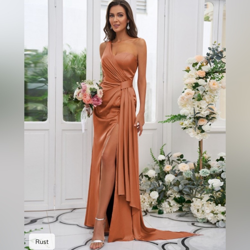 ❤️❤️HEBEOS Sheath/Column Ruched One-Shoulder Sleeveless Floor-Length  Dresses❤️
